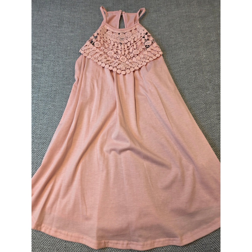 GYK Halter Tank Top Womens 13 Pink Stretch Crochet Lace Keyhole Back Sleeveless